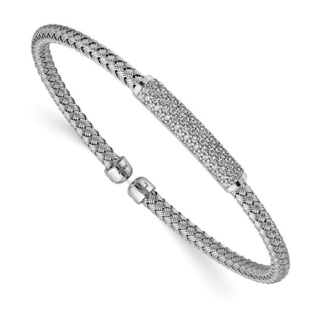 Sterling Silver Rhodium-plated CZ Woven Cuff